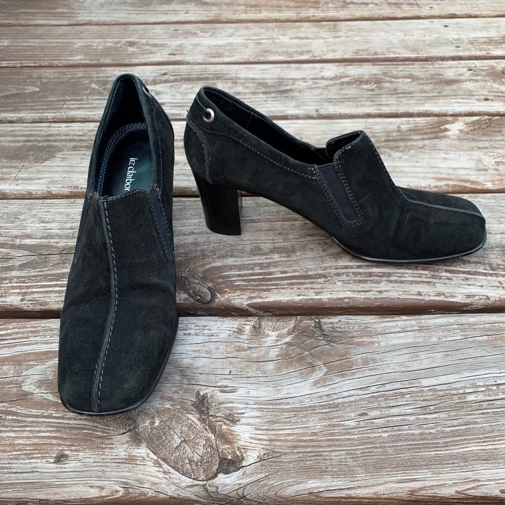 Liz Claiborne Anandale Black Suede Heeled Loafer